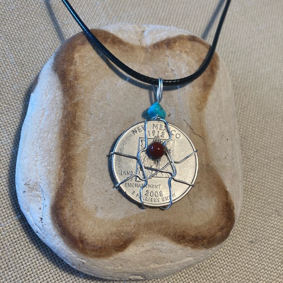 New Mexico Turquoise Red Jasper State Quarter Necklace - Picture 3 of 4